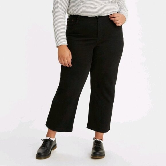 Levi's Premium Ribcage Straight Ankle Jeans Black Womens Size 22W NEW Button Fly - Picture 1 of 16